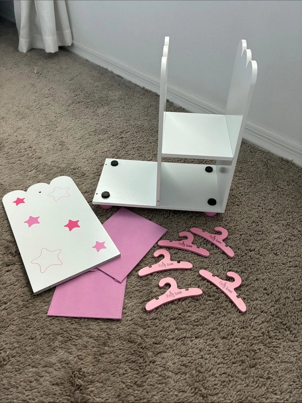 Emily Rose doll White and Pink Kids Closet Organizer with Pink Hangers